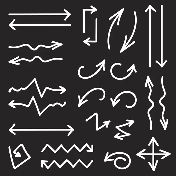 Ensemble vectoriel noir de 26 flèches dessinées à la main — Image vectorielle