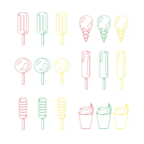 Colorido conjunto de helados — Vector de stock