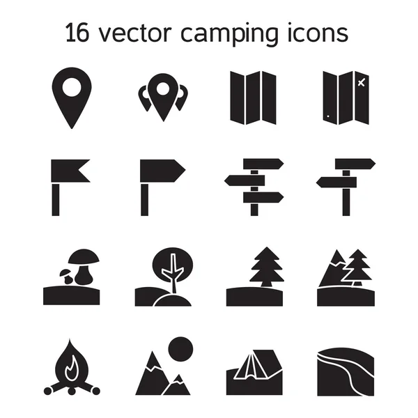 Conjunto de iconos de camping, viajes y naturaleza — Archivo Imágenes Vectoriales