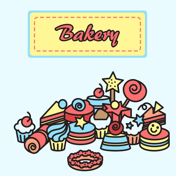 Illustratie van bakkerij, taart pictogrammen sticker. — Stockvector