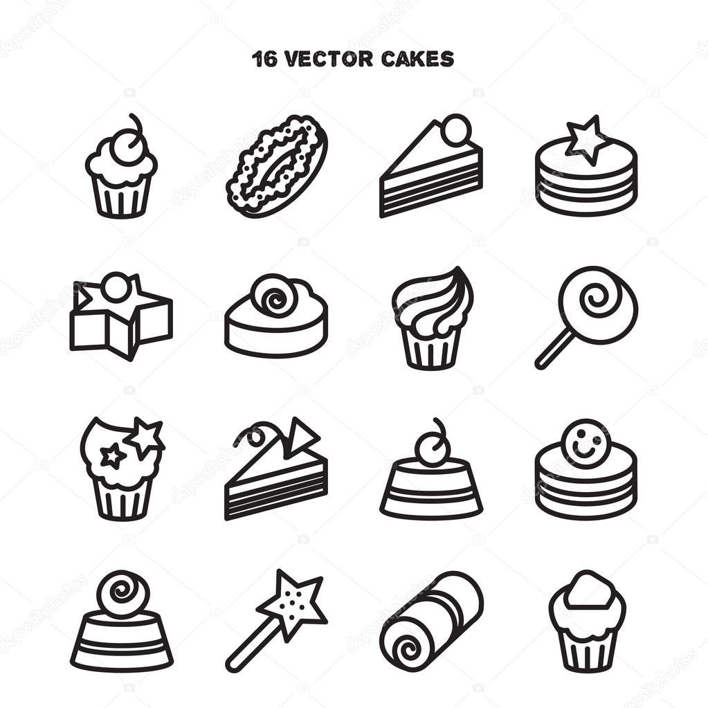 Collection of bakery and cake icons.