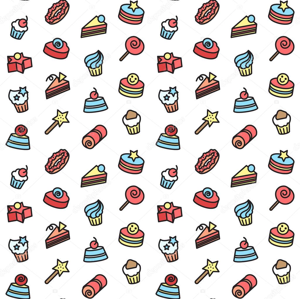 Seamless pattern of bakery and cake icons.
