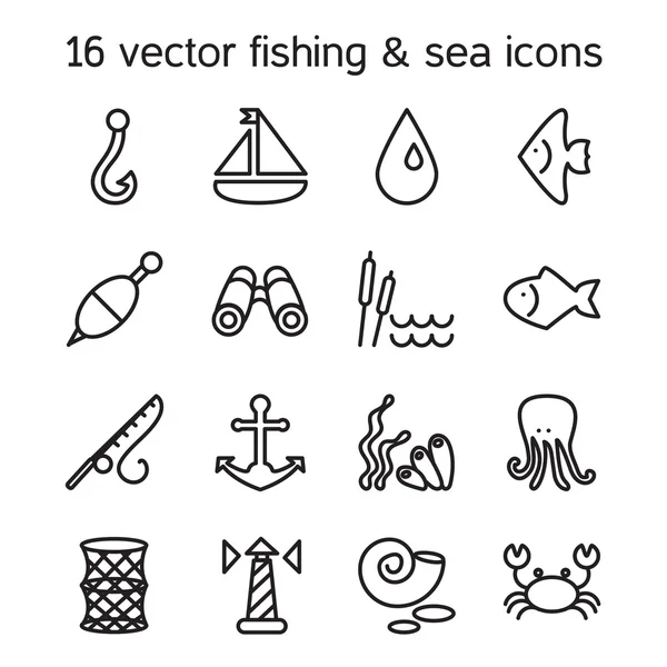 Conjunto de iconos marinos y de pesca aislados — Archivo Imágenes Vectoriales