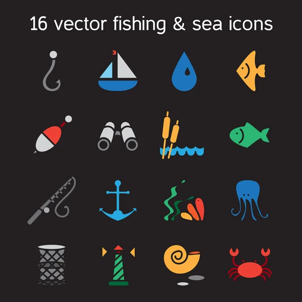 Conjunto de ícones marinhos e de pesca isolados —  Vetores de Stock