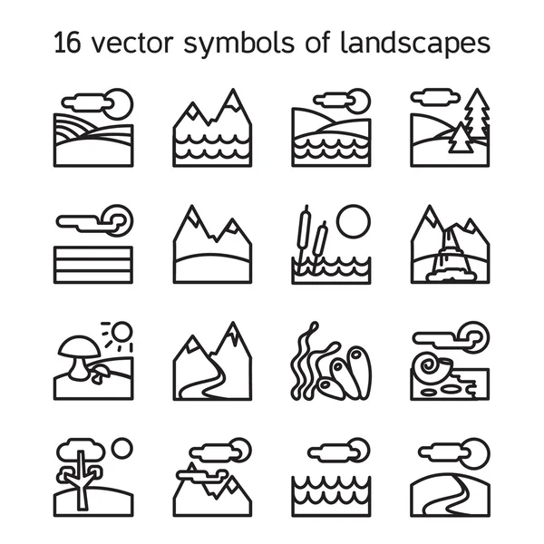 Coleção de ícones de paisagem. Símbolos da natureza — Vetor de Stock