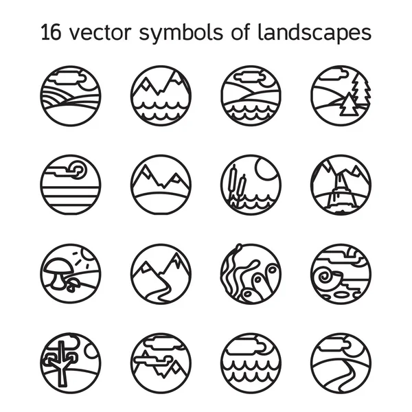 Coleção de ícones de paisagem. Símbolos da natureza — Vetor de Stock