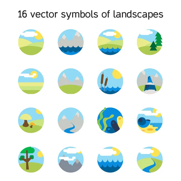 Colección de iconos del paisaje. Símbolos de la naturaleza — Archivo Imágenes Vectoriales