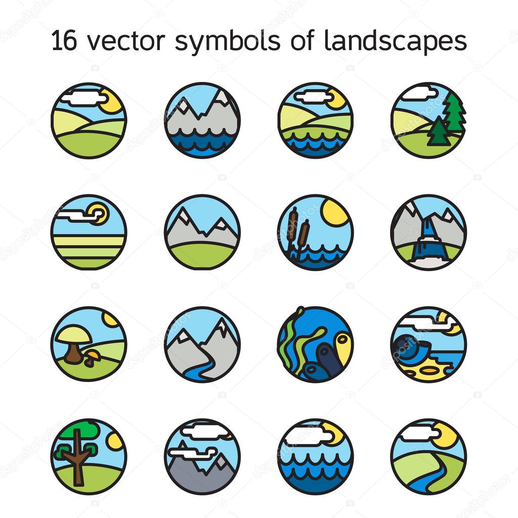 Landscape icons collection. Nature symdols