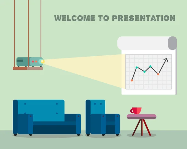演示文稿房间配有投影机和舒适的座位 — 图库矢量图片