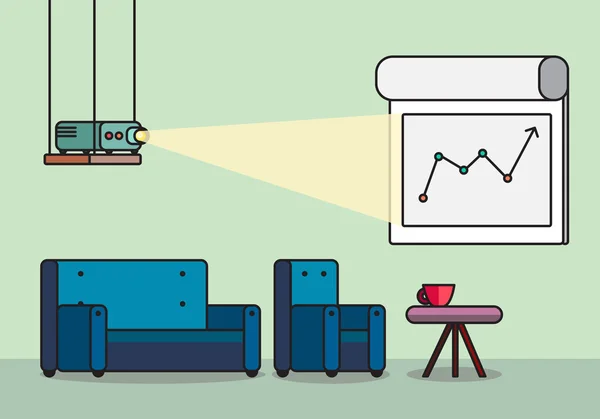 Presentatieruimte met projector en comfortabele stoelen — Stockvector