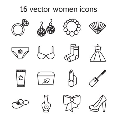 Kadın aksesuarları Icons set kozmetik, giyim