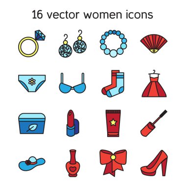 Kadın aksesuarları Icons set kozmetik, giyim
