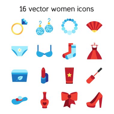 Kadın aksesuarları Icons set kozmetik, giyim