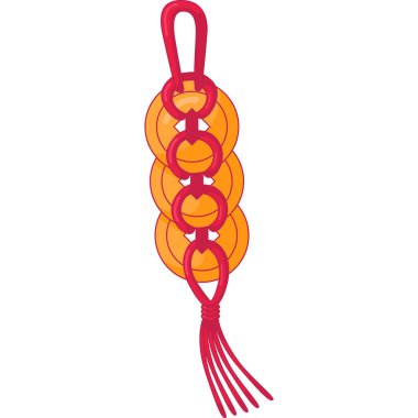 Sarı Düz Geleneksel Çin Paraları ve Kırmızı Dantelli. Düz Stil Çizimler. Ay Çin Yeni Yıl Elementi