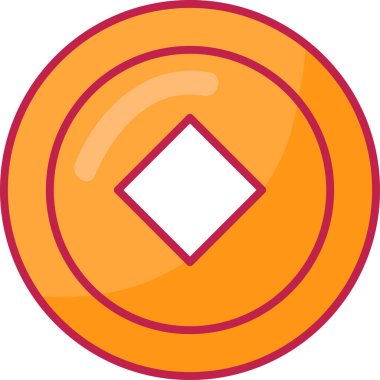 Geleneksel Sarı Çin parası. Düz Stil Çizimler. Ay Çin Yeni Yıl Elementi