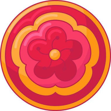 Kırmızı ve Sarı Geleneksel Çin Sakura Yama Düzleştirici. Ay Çin Yeni Yıl Elementi