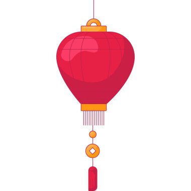 Geleneksel Kırmızı Çin Feneri. Düz Stil Çizimler. Ay Çin Yeni Yıl Elementi
