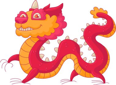 Kırmızı ve Altın Geleneksel Asya Ejderhası. Düz Stil Çizimler. Ay Çin Yeni Yıl Elementi