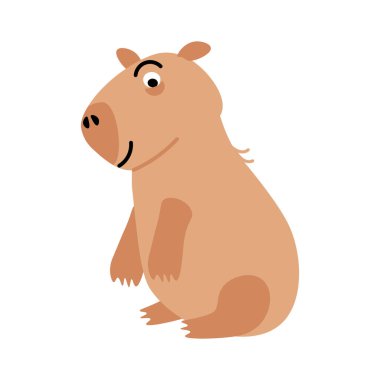 Capybara kaşlarını kaldırdığında şaşırmış görünüyor. Bataklık faresi gibi görünüyorsun. Tropik bataklık hayvanı memelisi. Düz çizgi film vektörü beyaz arkaplanda izole edildi