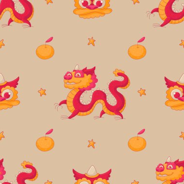 Kırmızı ve Sarı Geleneksel Asya Örnekleri. Düz Ejder, Yıldızlar ve Çince. Ay Çin Yeni Yılı