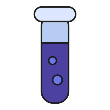 Okul deneyinde mor karışık kimyasal reaksiyonlu cam test tüpü. Eğitim deneyleri için laboratuvar matarası. Beyaz arkaplanda izole edilmiş fütüristik gölgeler ve vurgular