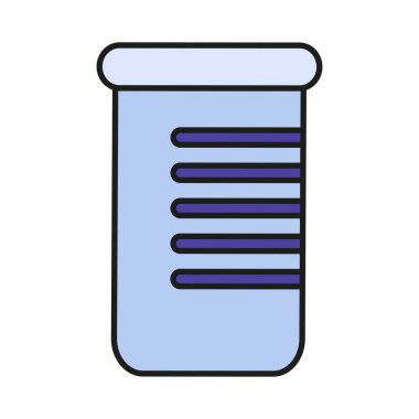 Kimyasal analiz ve sıvı için cam ölçü kabı. Okul dersleri için kimyasal tüp. Beyaz arkaplanda izole edilmiş fütüristik gölgeler ve vurgular