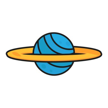 Düz Çizgili Satürn Simgesi Gezegeni. Yüzüklü mavi sarı küre