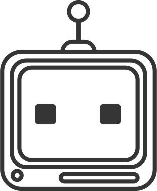 Etikette emoji sohbet robotu ifadesi var. Tarafsız duygular. Ai robotik avatar retro biçim illüstrasyonu