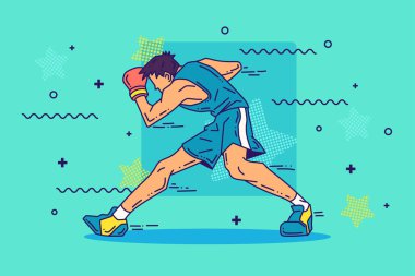 Çizgi filmdeki boksör karakteri. Spor ve sağlık illüstrasyonu