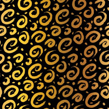 Soyut şekiller, karalamalar, karalamalar, geometrik elementler, dalgalar ve organik dokular içeren altın renksiz grunge deseni