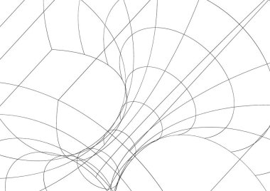 Dalgalar yüzeyi parçaladı. İnce çizgilerin enerjik şebeke yapısı hareket ediyor. Basit siyah ve beyaz dinamik vektör arkaplanı