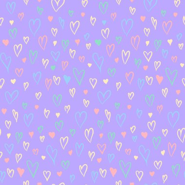 Soyut şekiller, karalamalar, karalamalar, geometrik elementler ve kalpler içeren pastel renksiz grunge deseni