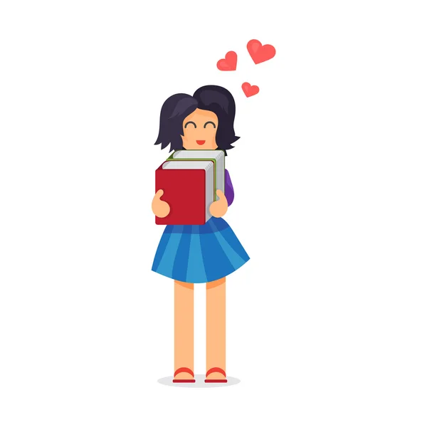 Meisje knuffelen boeken — Stockvector