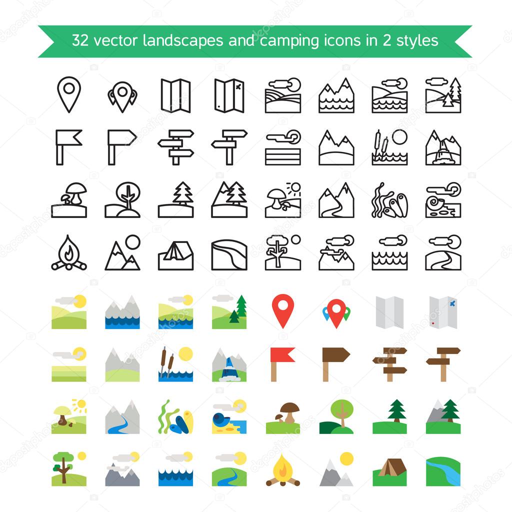 Landscapes and camping icons