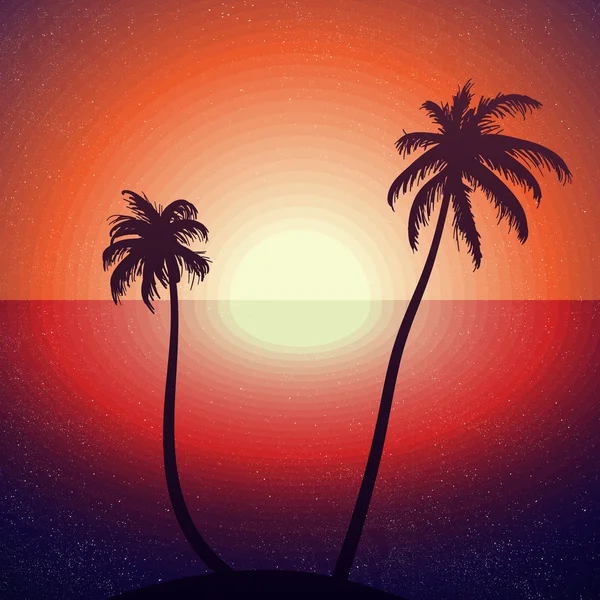 Тропічний захід сонця з долонями — стоковий вектор