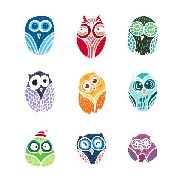 Owls hand drawn set — Stock Vector