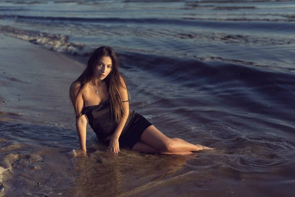 Sesión Fotos Nocturna Playa Junto Río — Foto de Stock