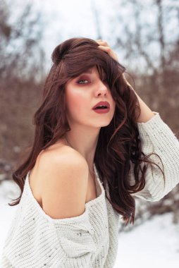 Karlı bir parkta kış yürüyüşü