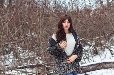 Karlı bir parkta kış yürüyüşü