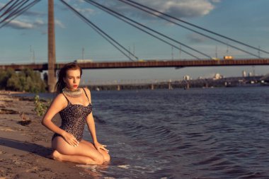 Akşam kumsalındaki tombul kız.