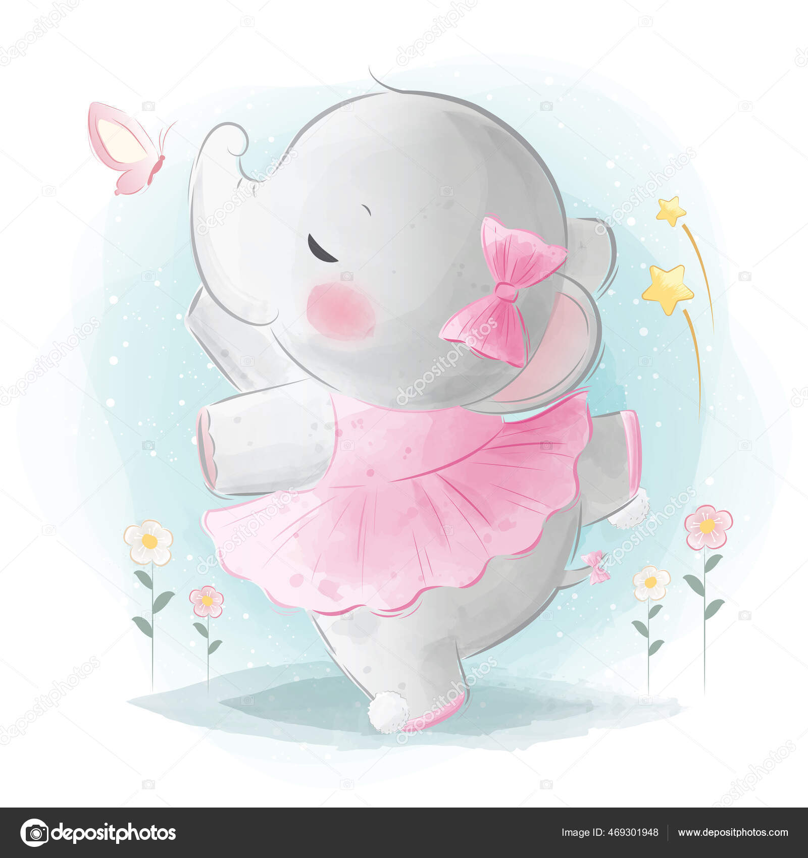 Cartoon Vector Illustration Cute Elephant Ballerina Stock Vector Image by ©lorarts #469301948