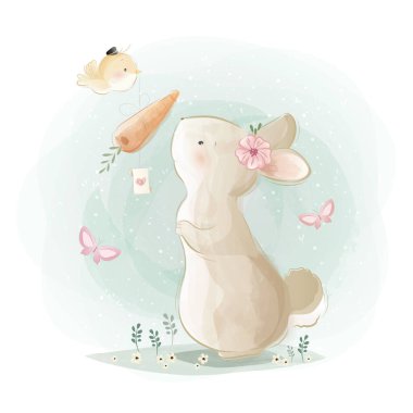 Sevimli Tavşan Hediyesi Alma Çizgisi