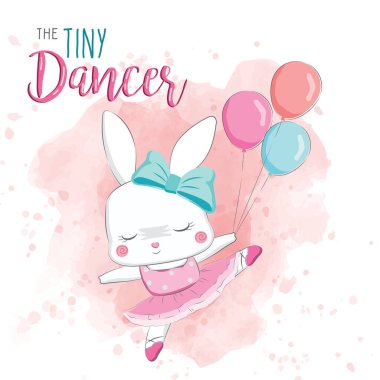 Dans Eden Tavşan Tutan Balonları 'nın vektör çizimi