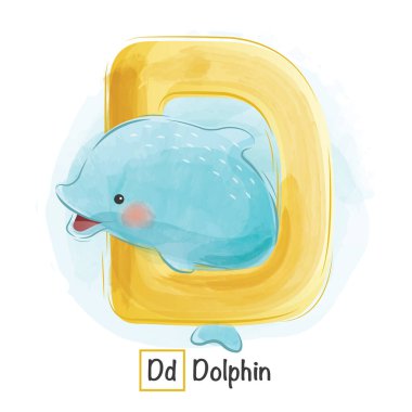 Hayvan alfabesinin vektör karikatür çizimi, d yunus