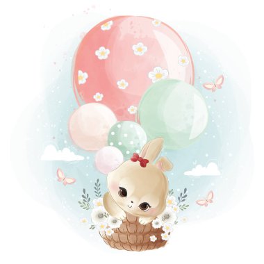 Balonlarla Uçan Küçük Tavşan 'ın çizgi film çizimi