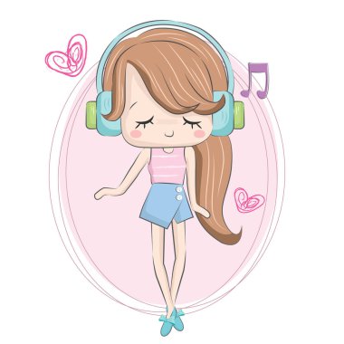 Müzik Dinleyen Küçük Kız 'ın vektör çizimi