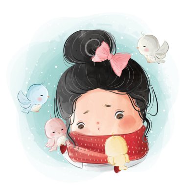 Kuşlarla Şirin Küçük Kız 'ın çizgi film çizimi