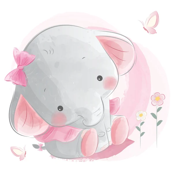 Cartoon Vektor Illustration Von Cute Baby Girl Elephant — Stockvektor