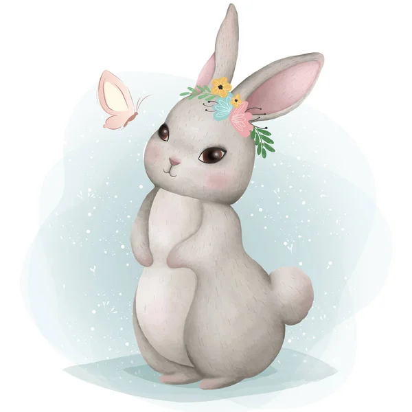 Sevimli Tavşan Tutan Çay Kupasının Çizgi Film Çizimi — Stok Vektör