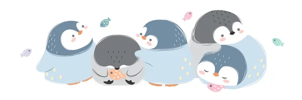 Illustration Vectorielle Dessin Animé Groupe Pingouins Bébé Mignon — Image vectorielle